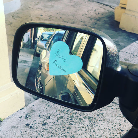 Heart Sticker on Car Rearview Mirror