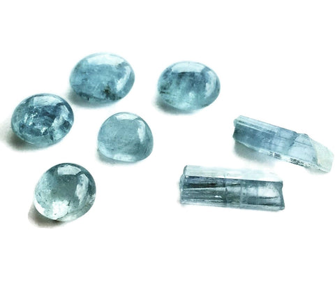 Aquamarine Cabochons and Rough