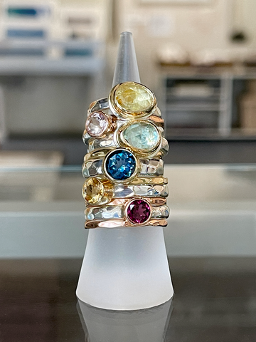 Gemstone Stack Rings Silver and Gold