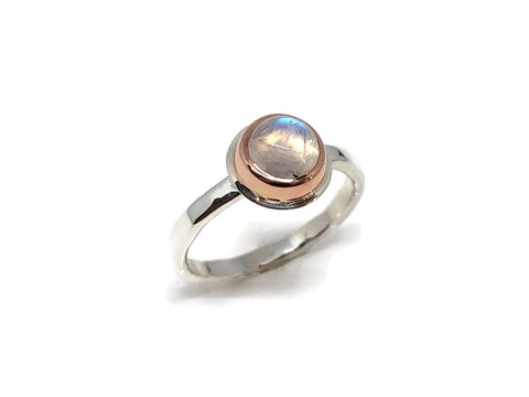 Moonstone Solitaire Ring Rose Gold and Silver