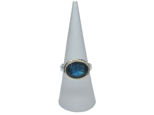Labradorite Rose Cut Ring Silver and Gold Size 8