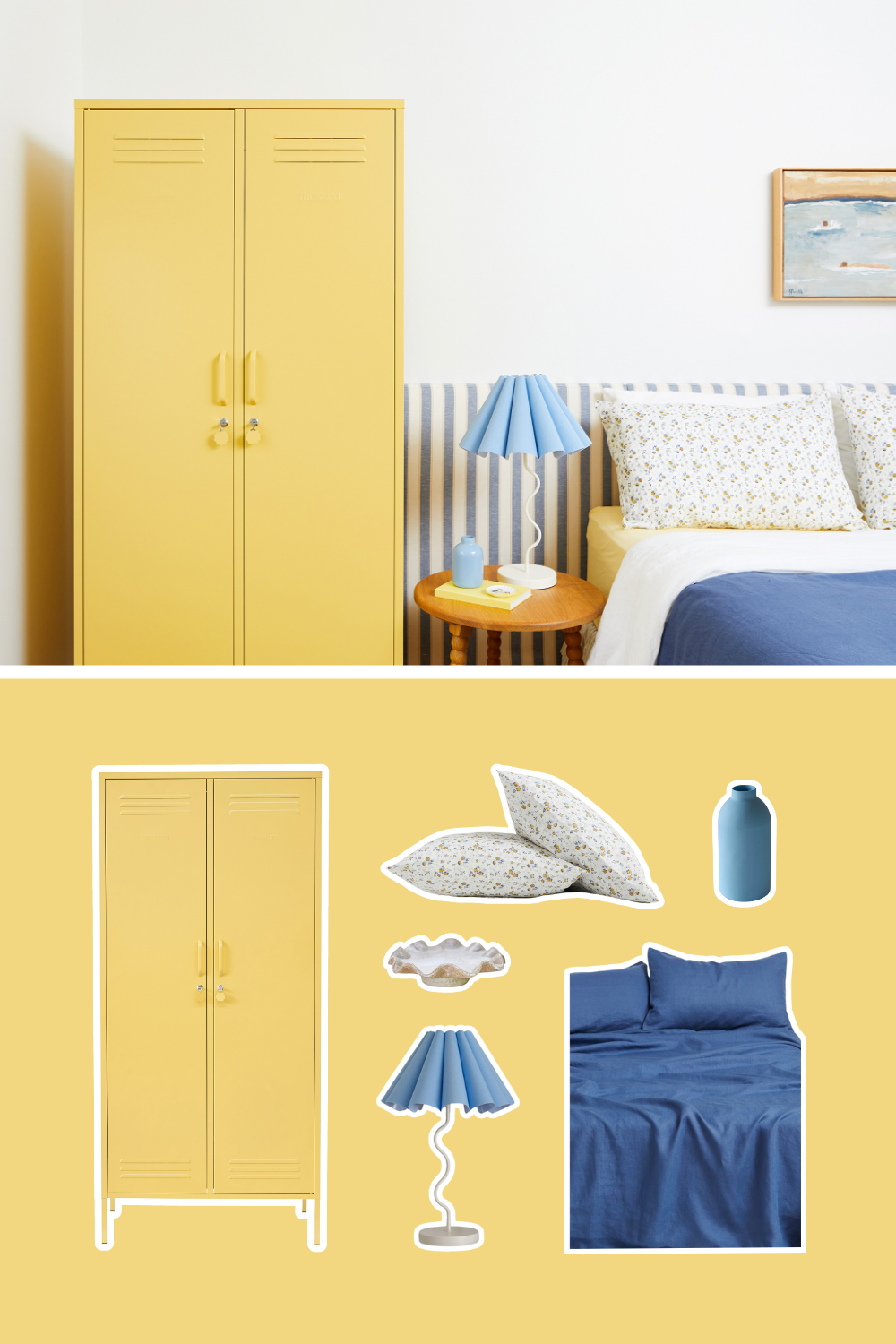 a collage of images showing butter lockers and blue accents