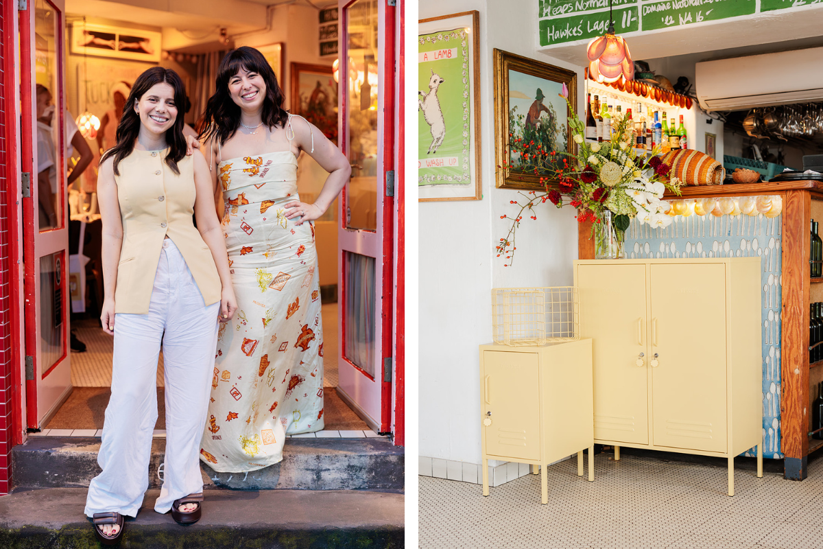 Becca and Jess at the Butter launch, with two Butter lockers.