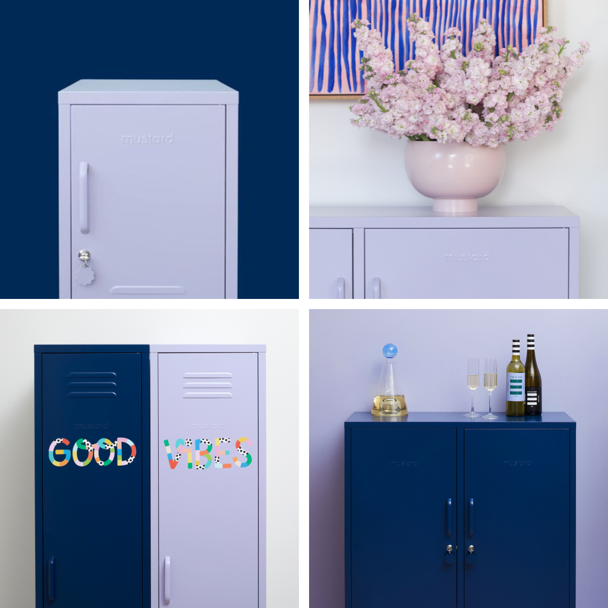 A collage of Lilac and Navy coloured lockers.
