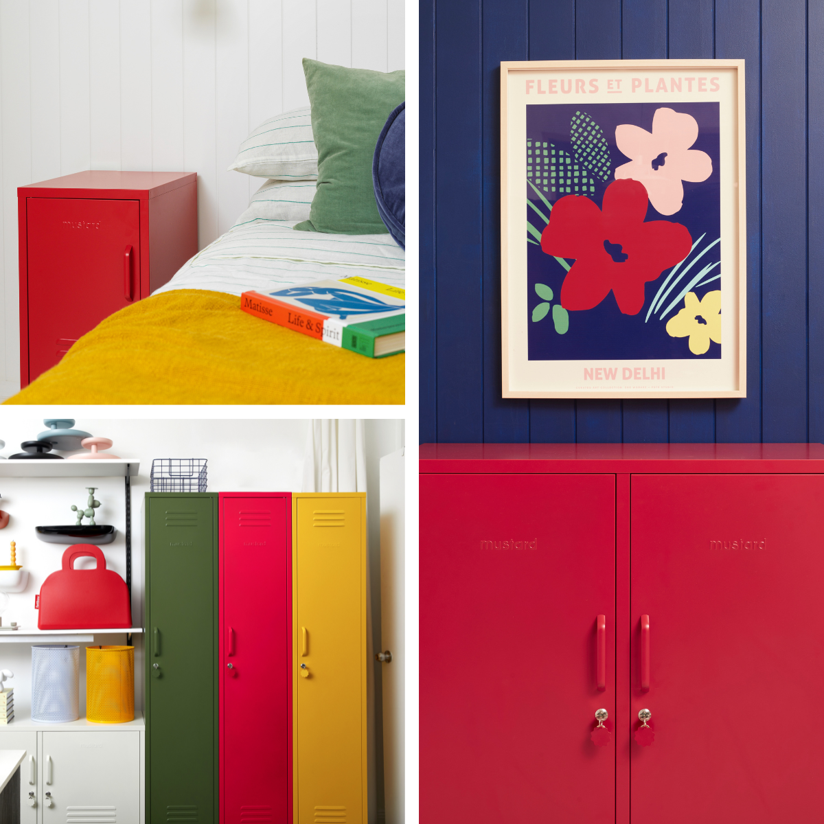 Modern retro inspired images, featuring Poppy, Mustard and Olive lockers.
