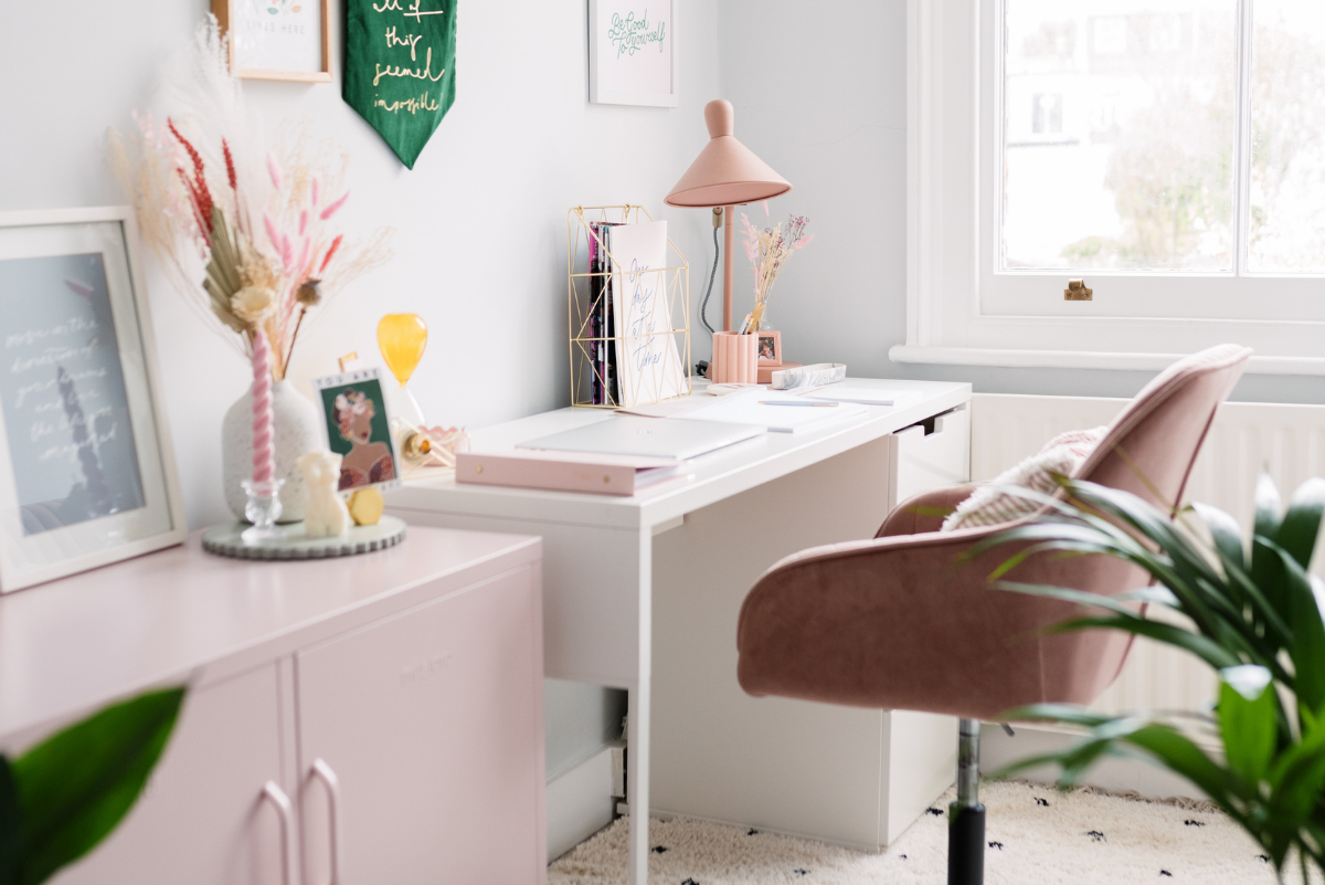 Mustard Made Martha Brook home office the Lowdown in Blush pink