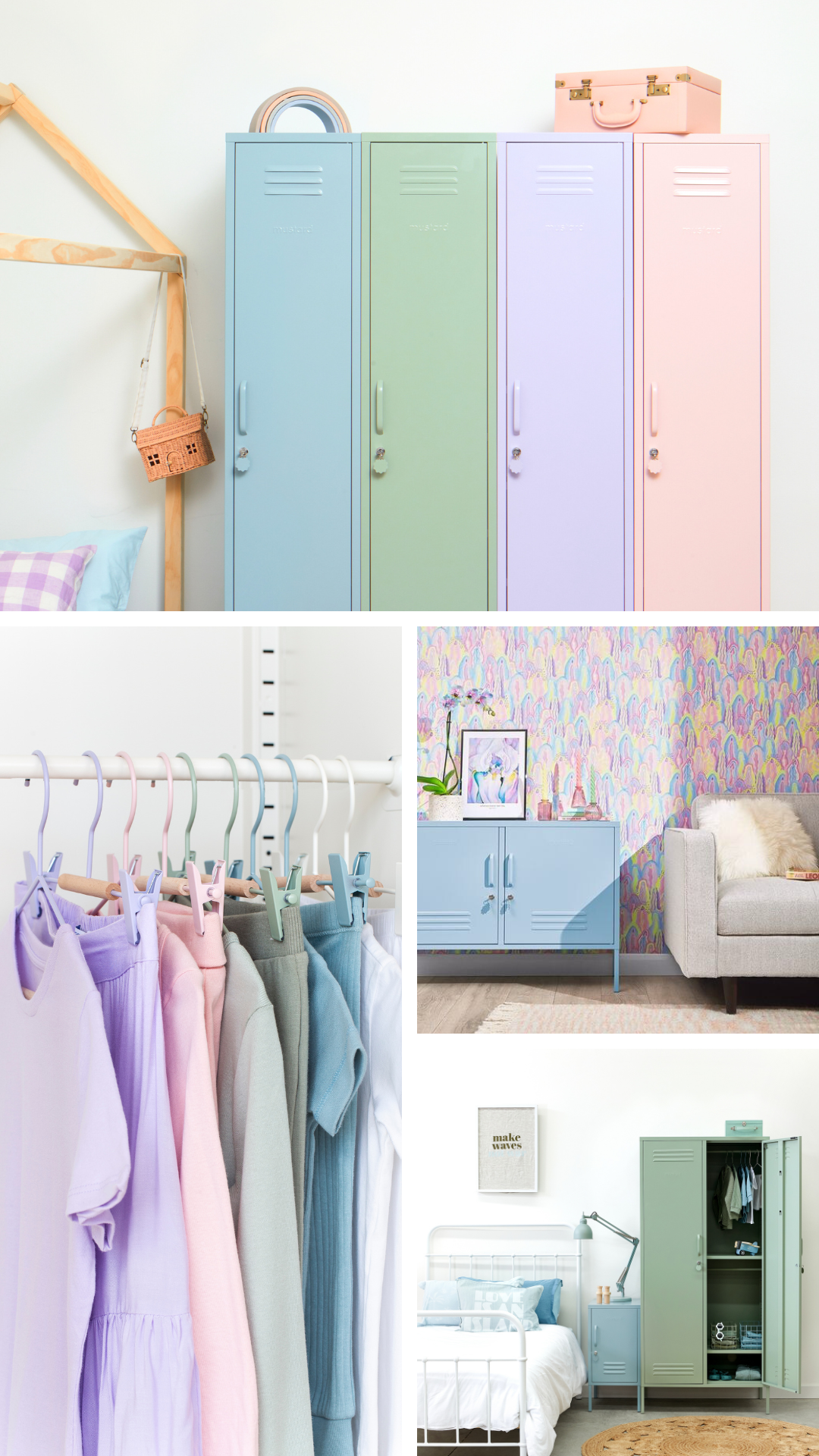 A collage of Ocean, Lilac, Sage and Blush lockers. 