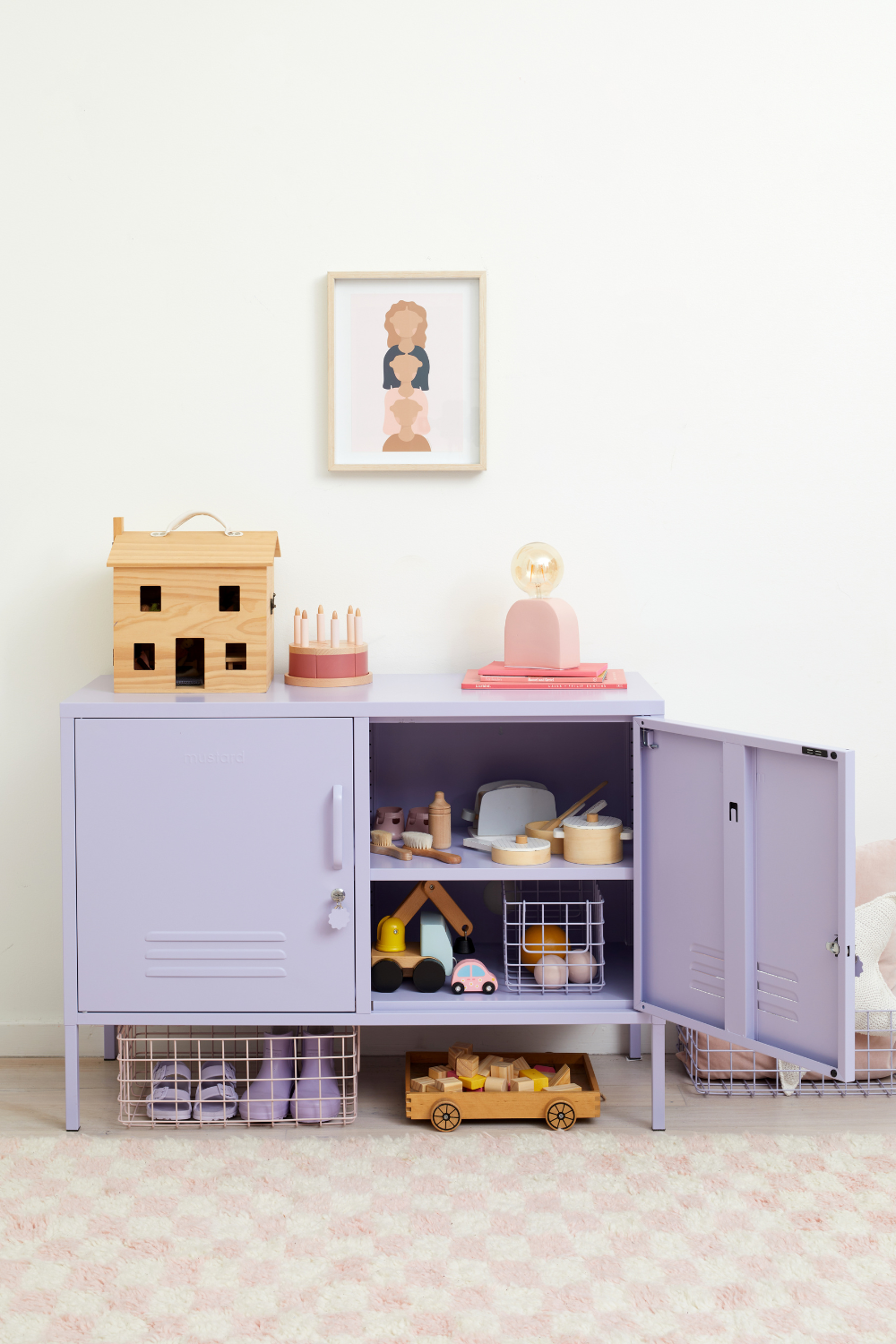 A Lowdown in Lilac filled with kid's toys.