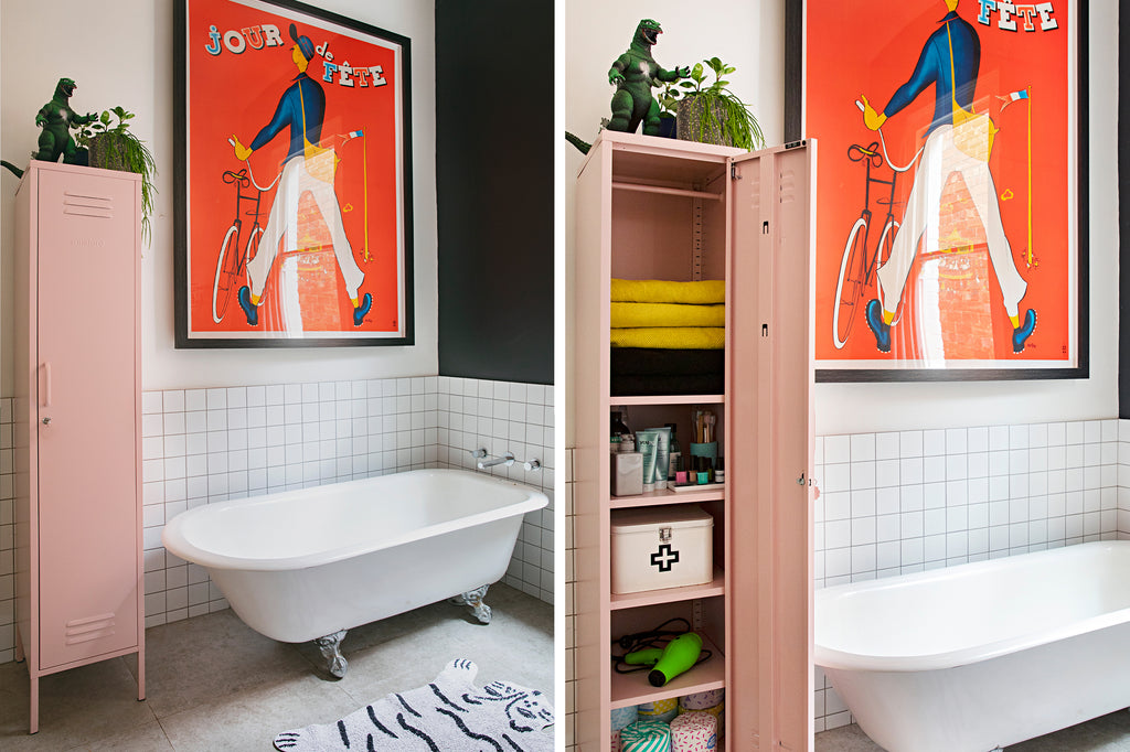 style your locker- mustard made skinny in the bathroom with Natalie Jeffcott