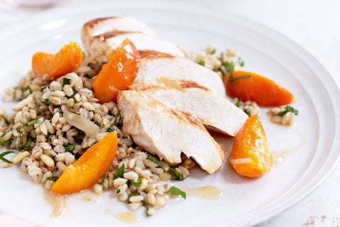 Spring Apricot Chicken with Barley Salad