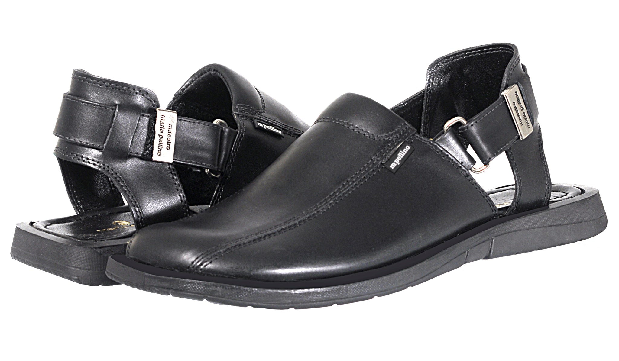 black leather closed toe sandals