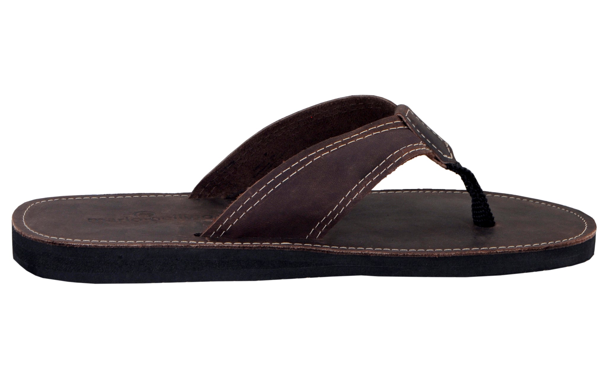 Mario Pellino Mens Flip Flops Handmade Genuine Brown Leather Flip Flop