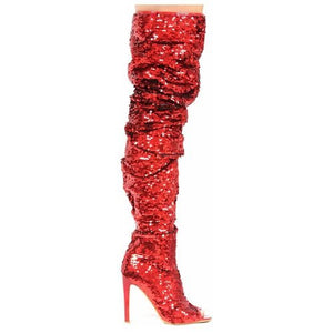 red sequin thigh high boots