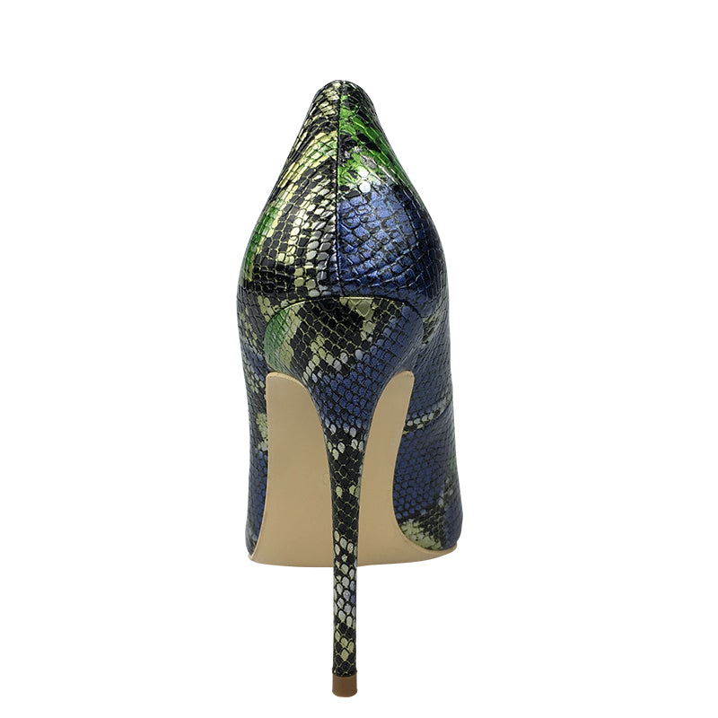 Green and Blue Snakeskin Pumps – Green 