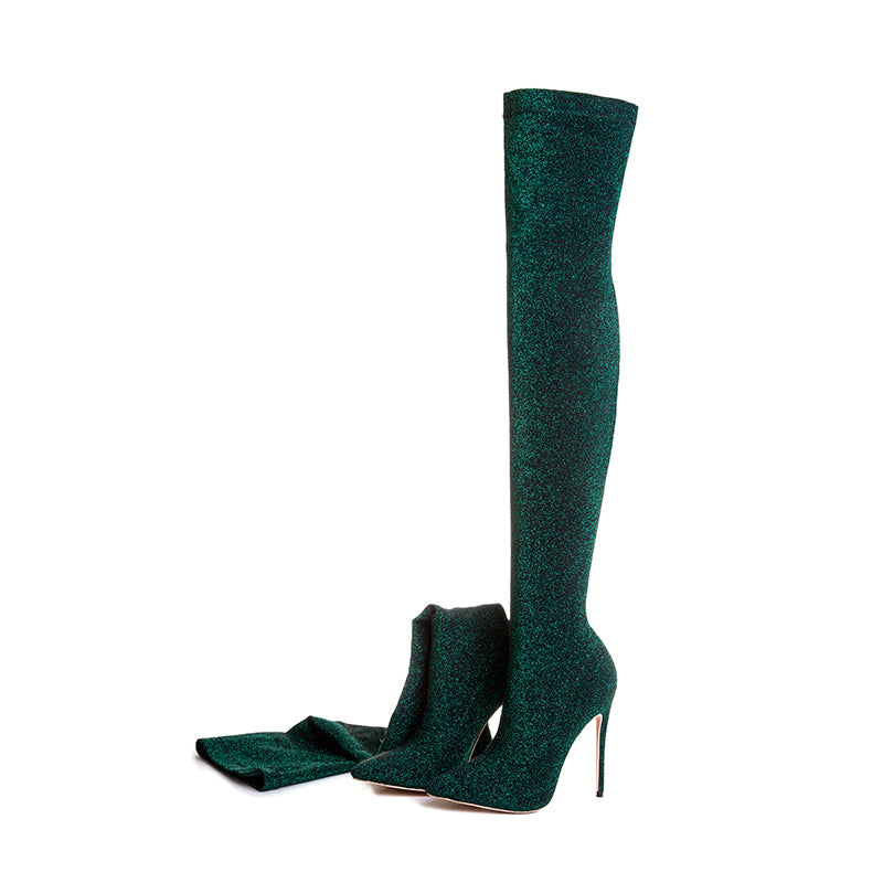 green knee high boots