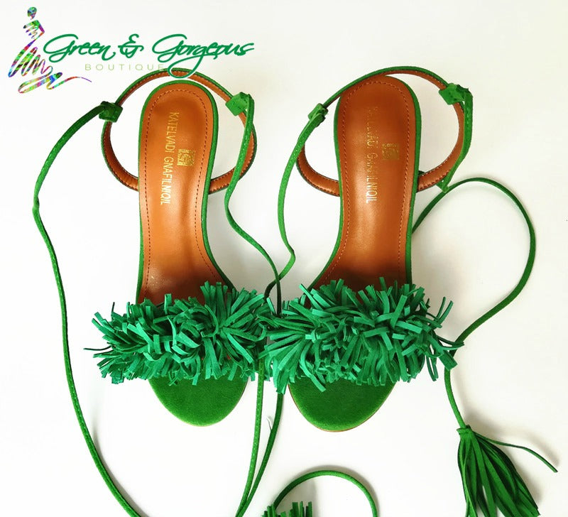 green gladiator heels