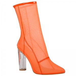 Orange Ankle Mesh Boots Pointed Toe 