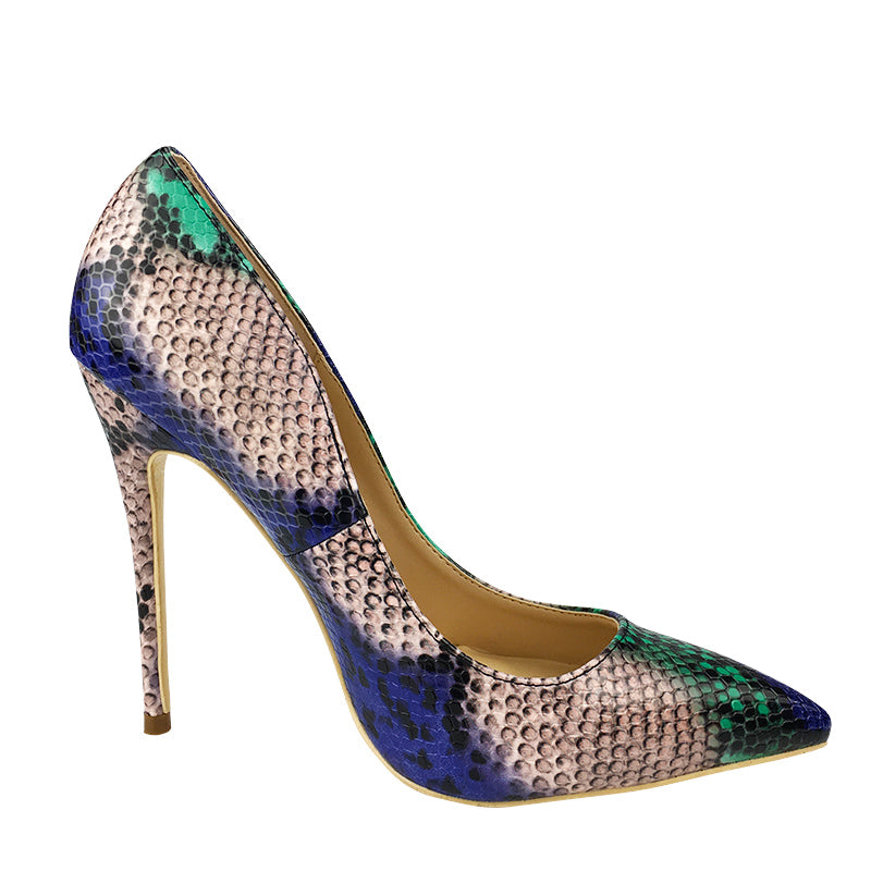 blue snake print heels