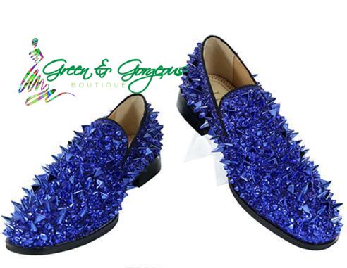 mens blue spiked loafers
