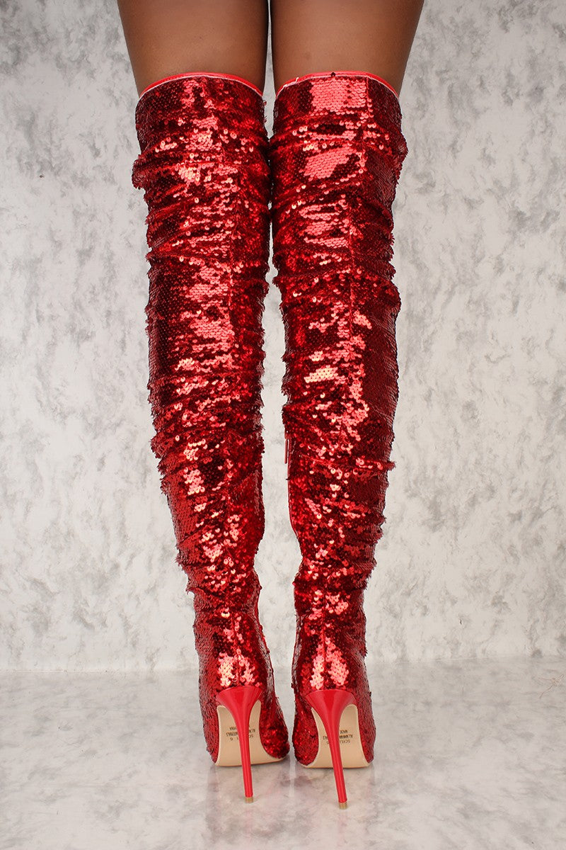 red glitter thigh high boots