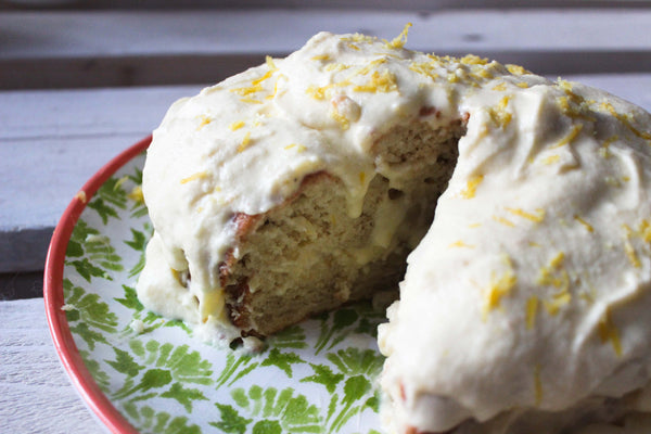 gluten-free lemon cream cake cut