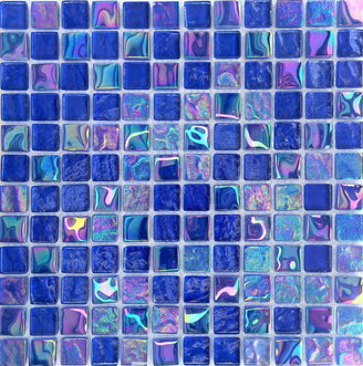 Brush Blue Mix Glass Mosaic Tile