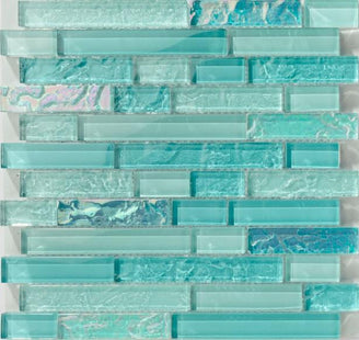 Brush Blue Mix Glass Mosaic Tile