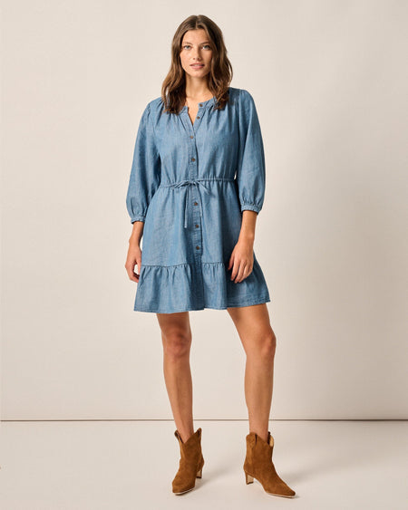 Becca Tiered Chambray Mini Dress Chambray view 2
