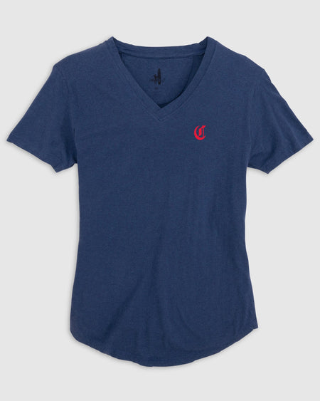 Women's Cincinnati Reds Merediths V-Neck T-Shirt - Cooperstown Logo Twilight