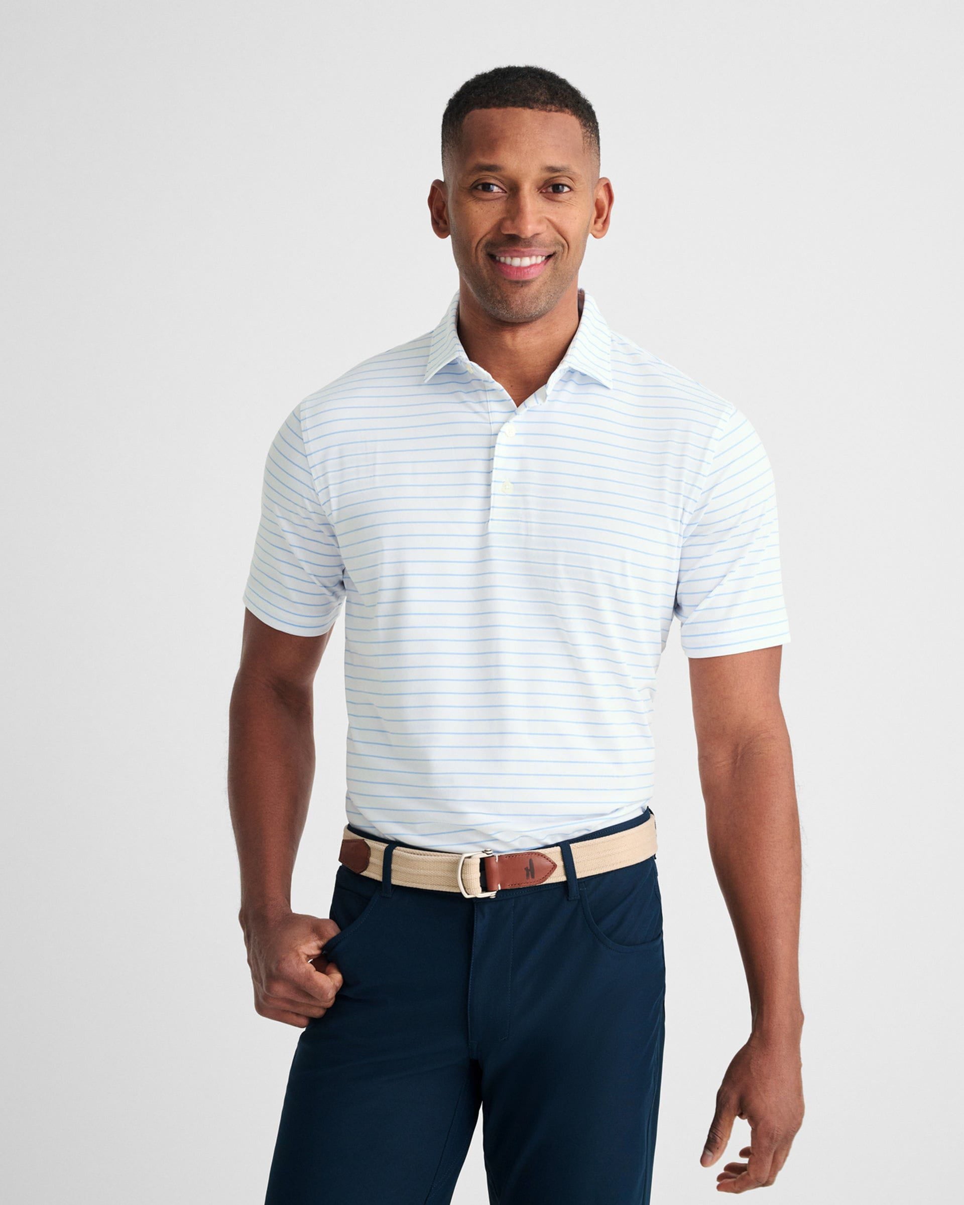 johnnie-O Men’s Atlanta Braves Newton Striped Jersey Performance Polo | High Mdnt Navy / M