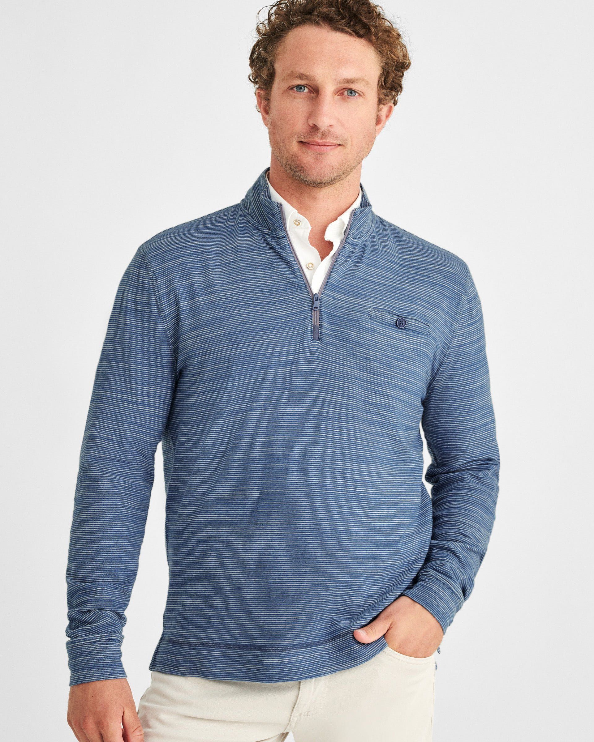 Altman Indigo Striped 1/4 Zip Pullover