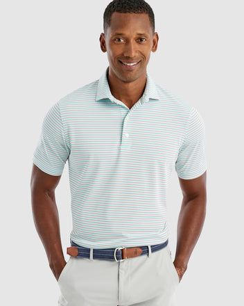 johnnie-O Men's Yankees Lyndon Striped Golf Performance Polo Shirt in Meteor