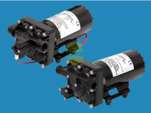 12V Bypass Diaphragm Pump with maximum 5.3 GPM (20.1 LPM) and 90 PSI (6.2 bar).
