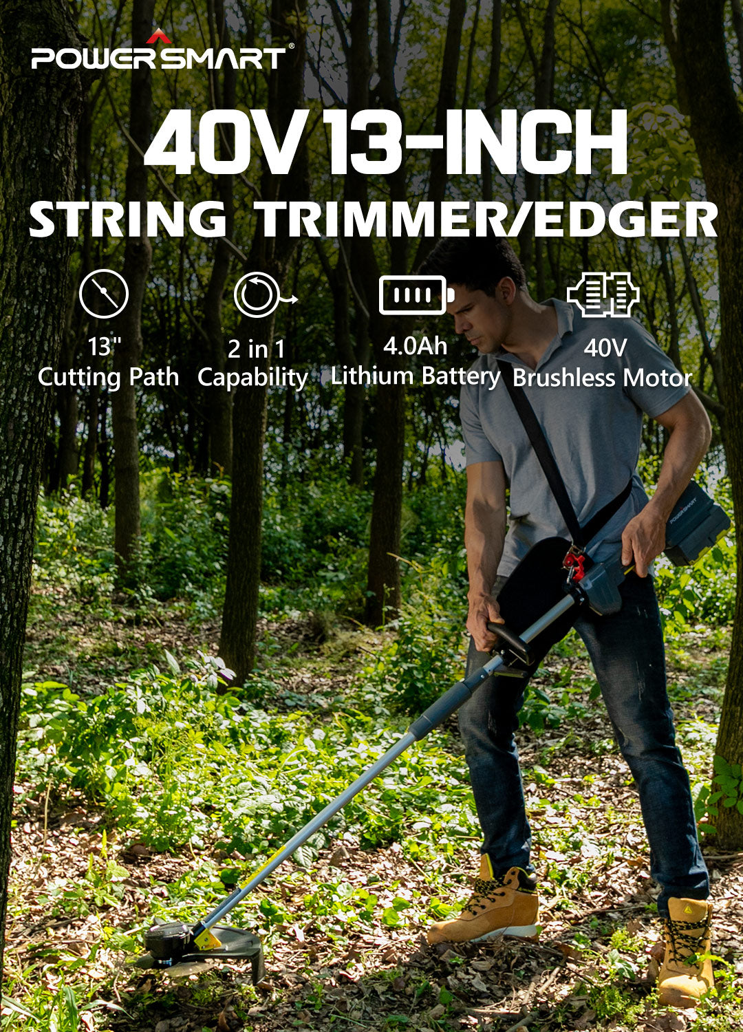 40-Volt Cordless String Grass Trimmer / Edger, Lithium-Ion Battery