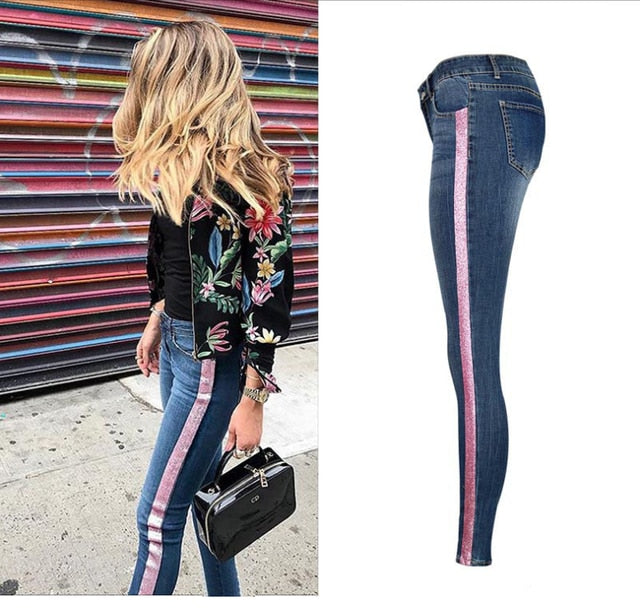 jeans with sequin side stripe