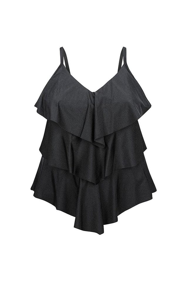 Black 3 Tier Ruffle Tankini Top