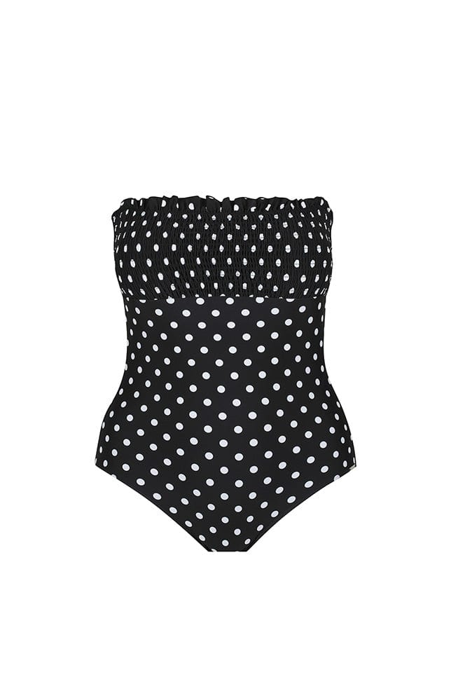 Black and White Dots Shirred Bandeau One Piece