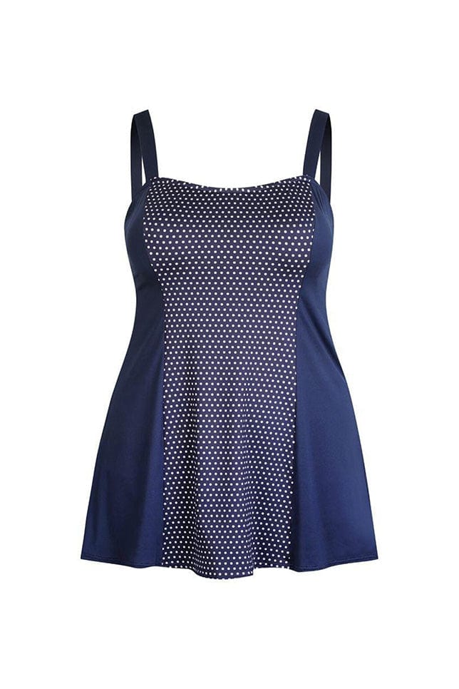 Chlorine Resistant Navy and White Dots Wide Strap Swim Dress