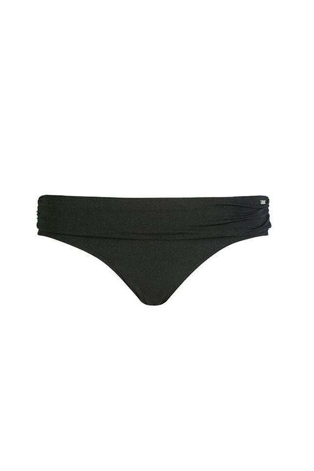 Chlorine Resistant Plain Black Rollover Bikini Bottoms