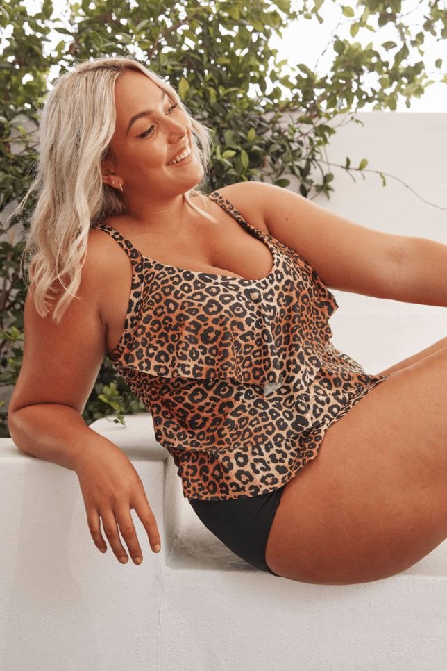 Leopard 3 Tier Tankini Top | Sustainable Swimwear