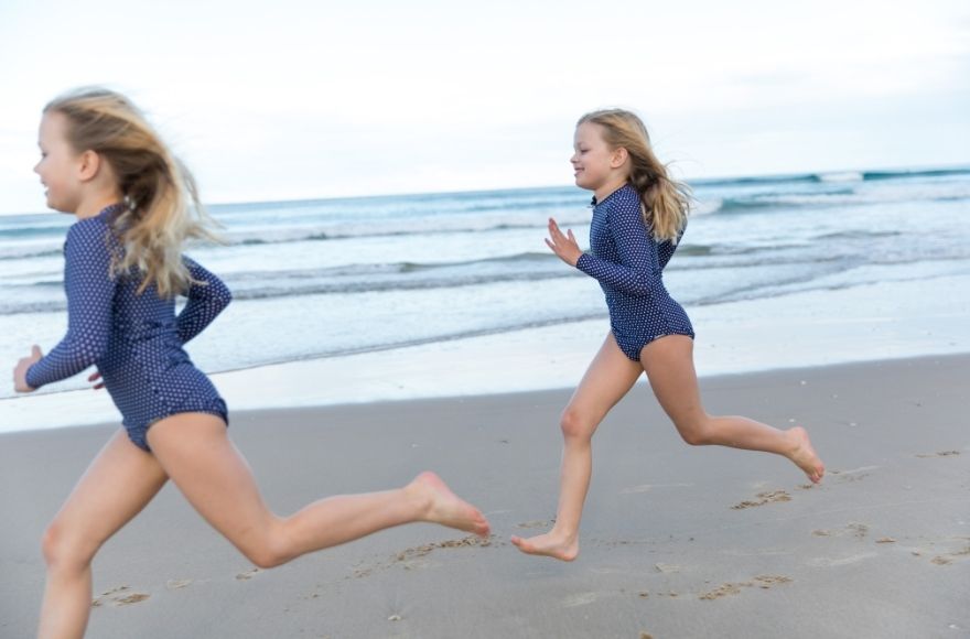 Navy and white dots kids long sleeve one piece swimsuit