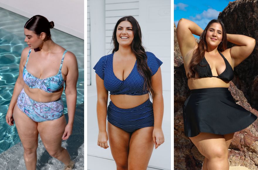3 women wear different styles of supportive bikinis