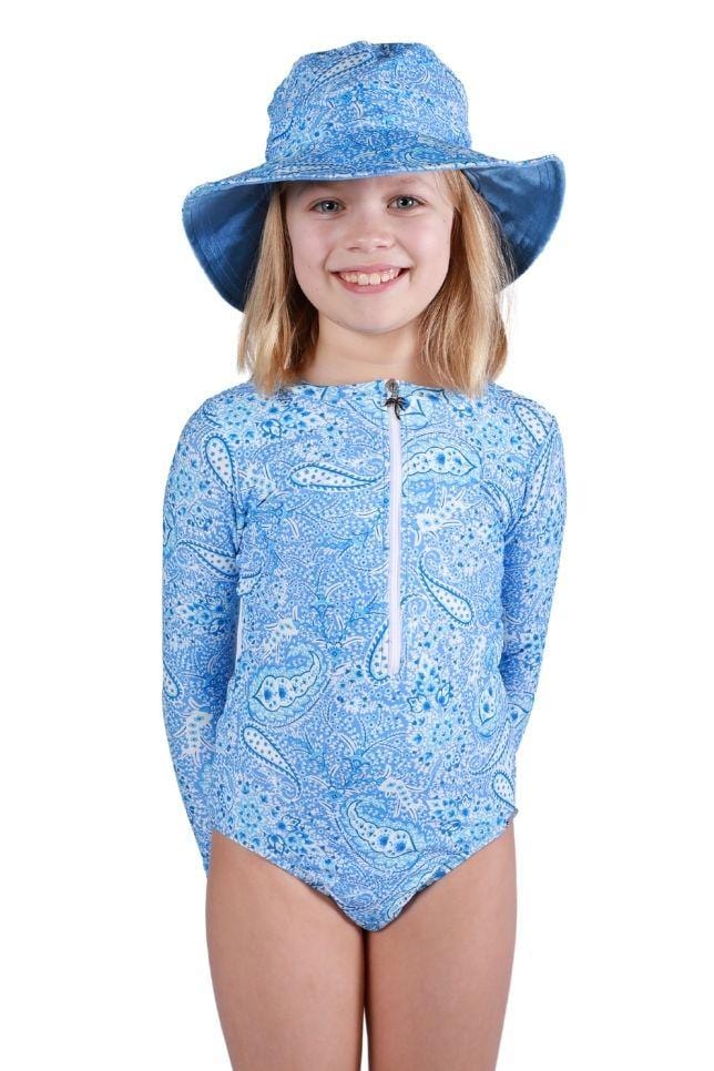 Santorini Blue Kids Long Sleeve One Piece Swimsuit