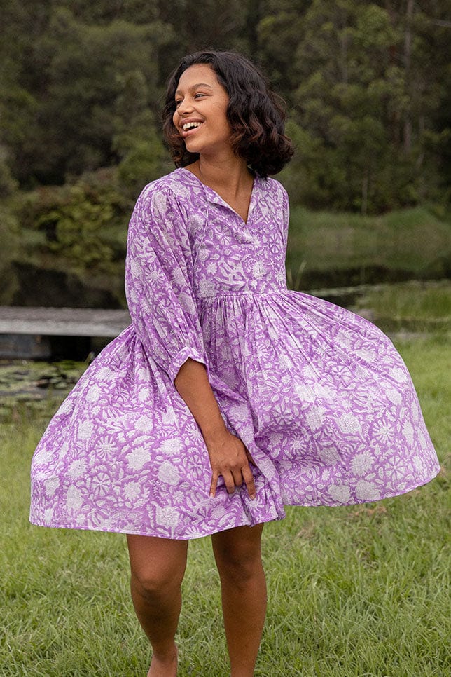 Mini Puff Sleeve Boho Beach Dress in Lilac