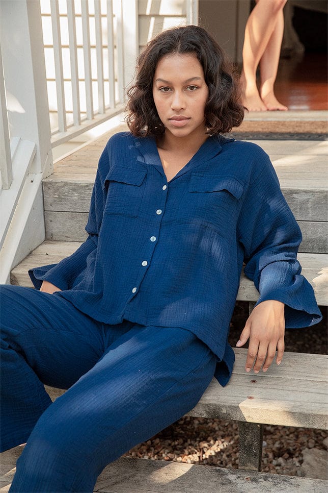 Long Resort Loungewear Set in Navy Crepe