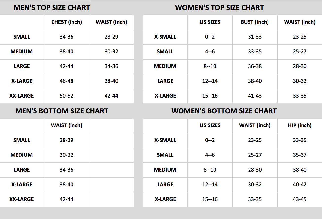 Men And Women Size Chart