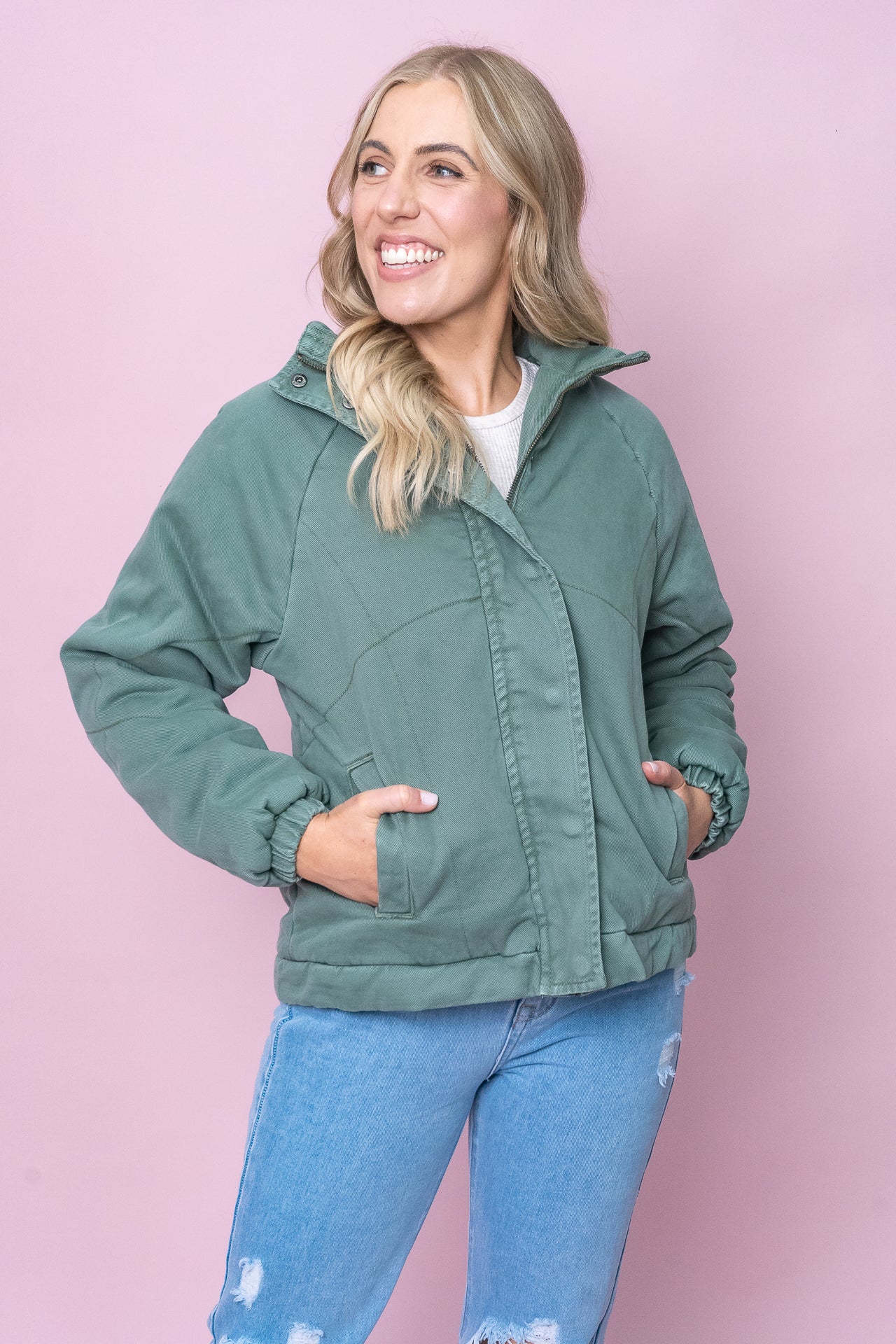 Rosalee Jacket in Washed Green - Foxwood