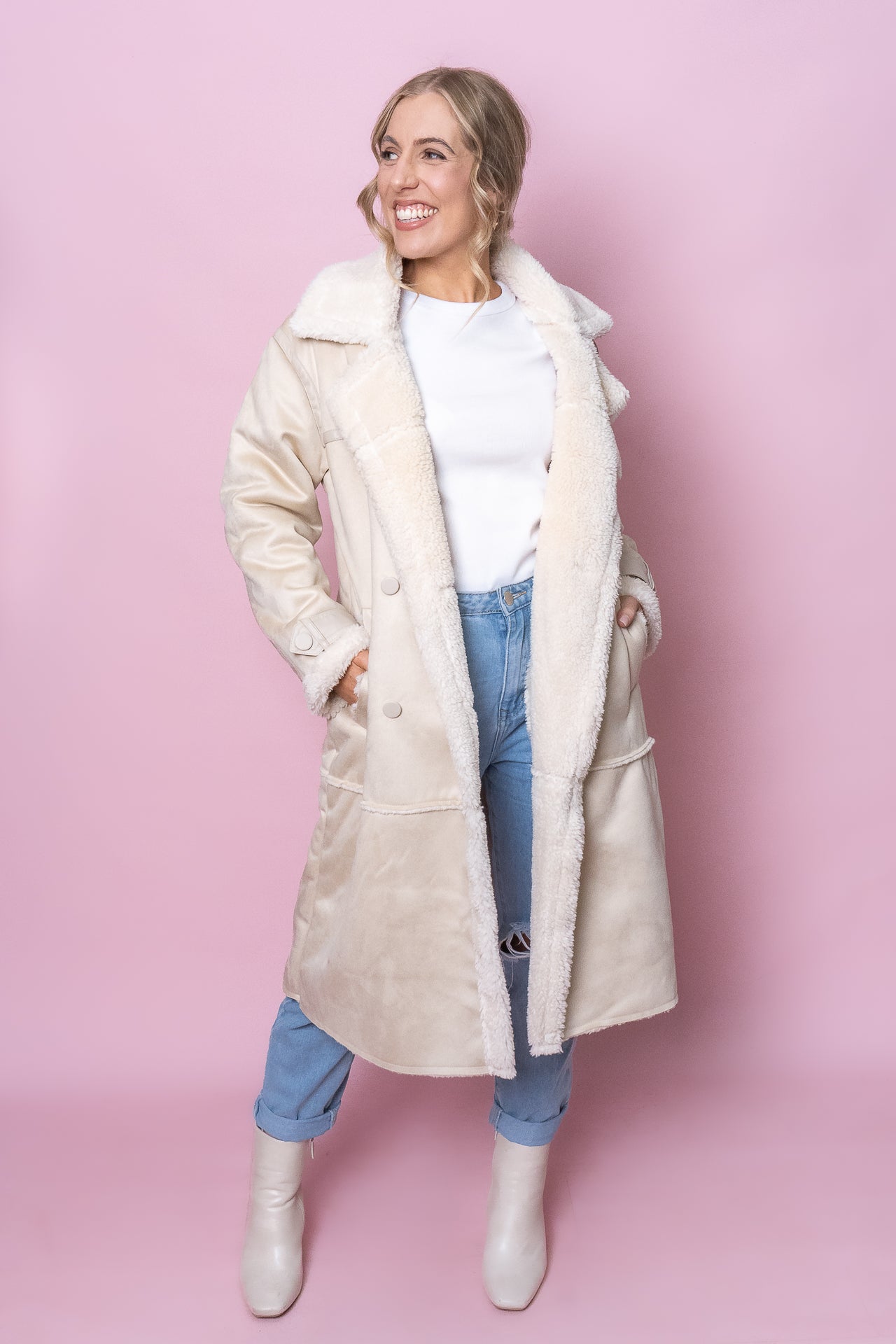 Mia Sherpa Coat in Natural - All About Eve