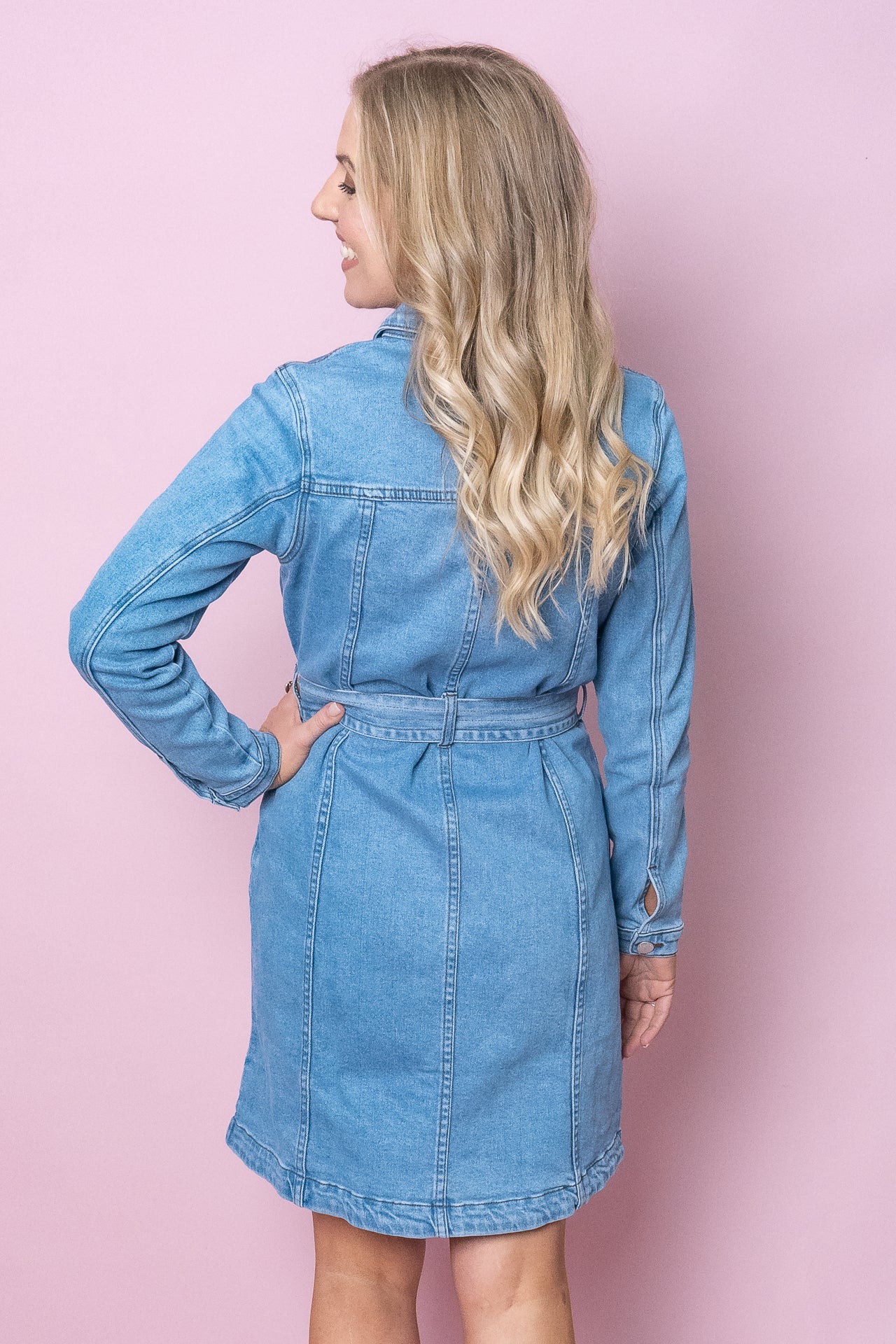 Riley Denim Dress in Mid Blue - Foxwood