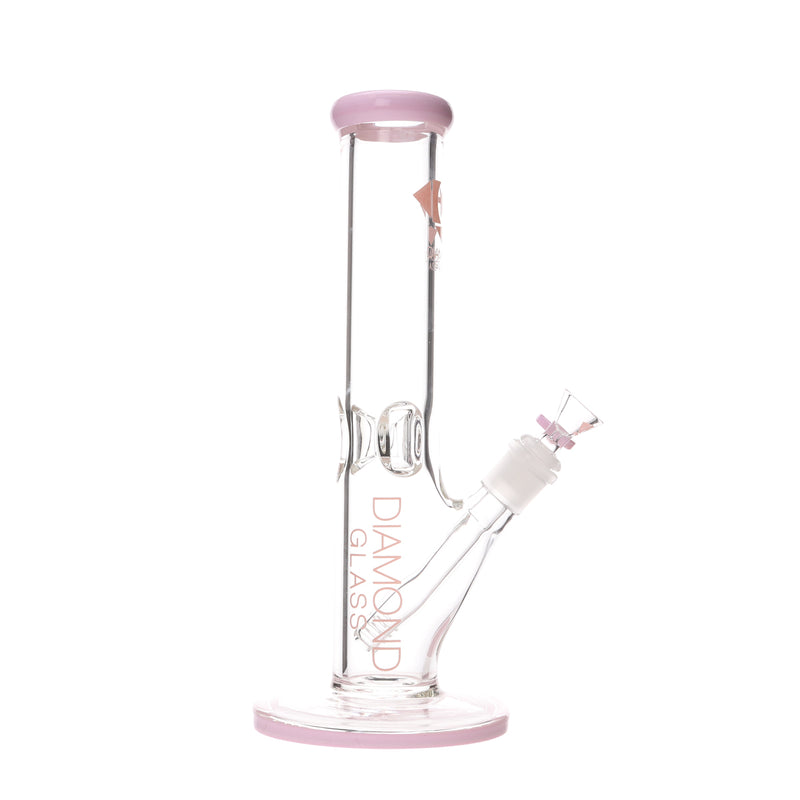 Diamond Glass Straight Tube Bong Pink Accents Sky High Smoke Shop 